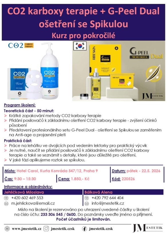 Ribeskin - CO2 karboxy terapie + G-Peel Dual - Kurz pro pokročilé - 22.5. 2026