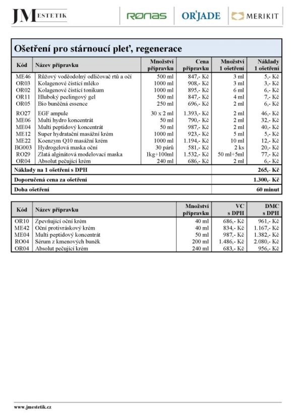 Ošetření pro stárnoucí pleť, regenerace