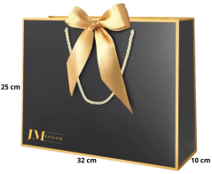 Dárková taška černá se zlatou stuhou - 32 x 25 x 10 cm - 1 ks