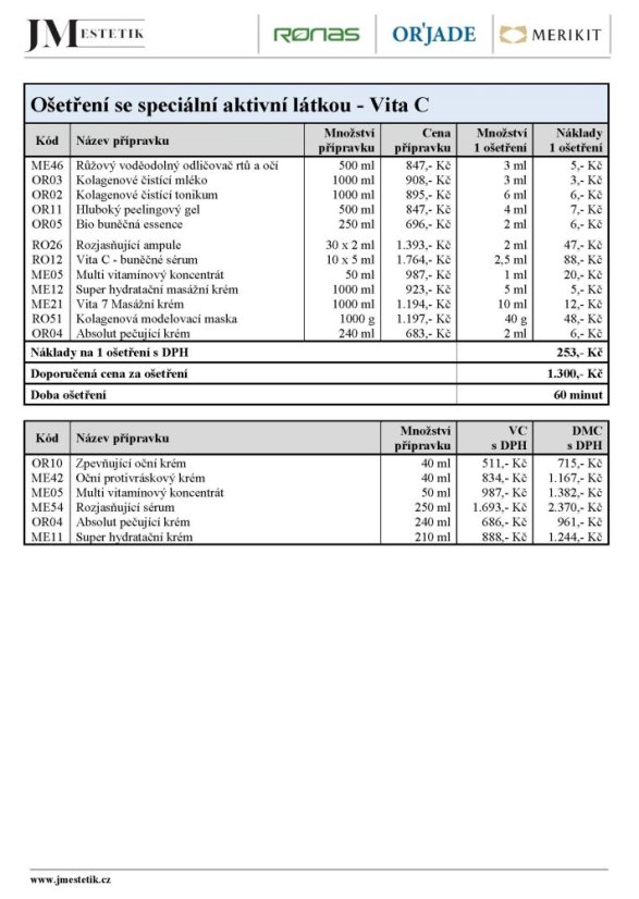 Ošetření se speciální aktivní látkou - Vita C