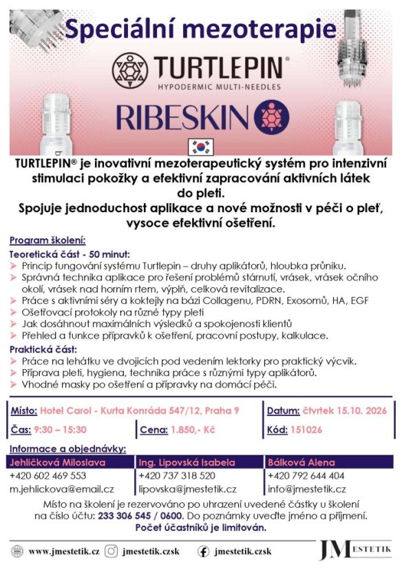 Školení - Ribeskin - Speciální mezoterapie Turtlepin - 15.10. 2026