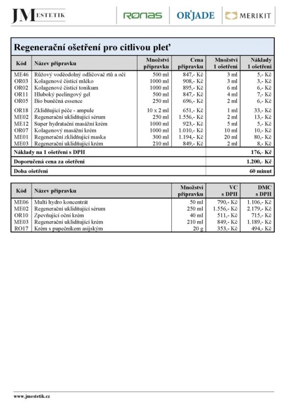 Regenerační ošetření pro citlivou pleť